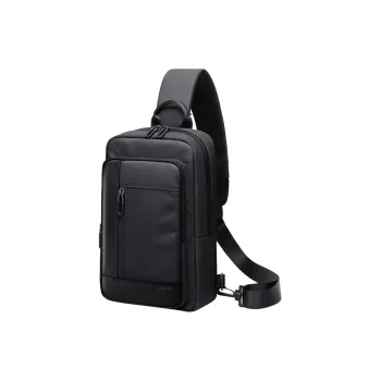 POLO Fabric With Synthetic Leather Waist Bag Chest Bag Regular Men's Black