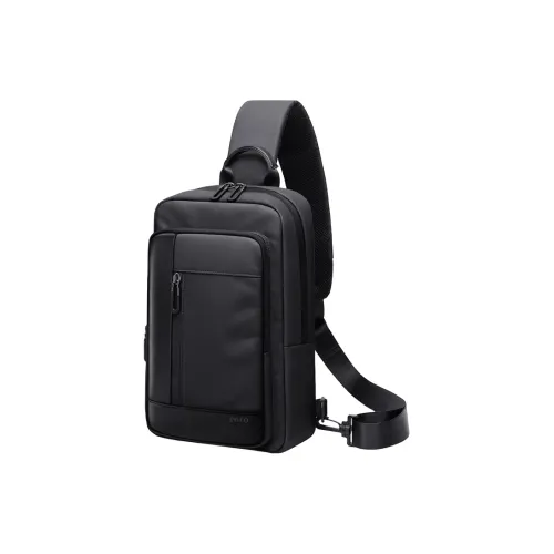 POLO Fabric With Synthetic Leather Waist Bag Chest Bag Regular Men's Black
