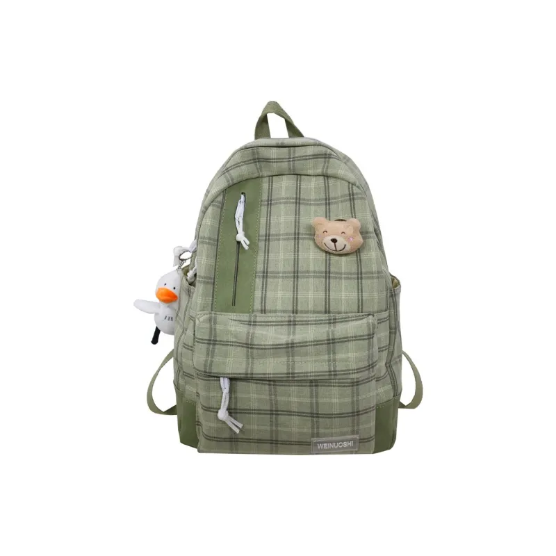 H YXIANG Cotton Linen Blend Backpack Refreshing Plaid Backpack Regular Unisex Multicolor-2