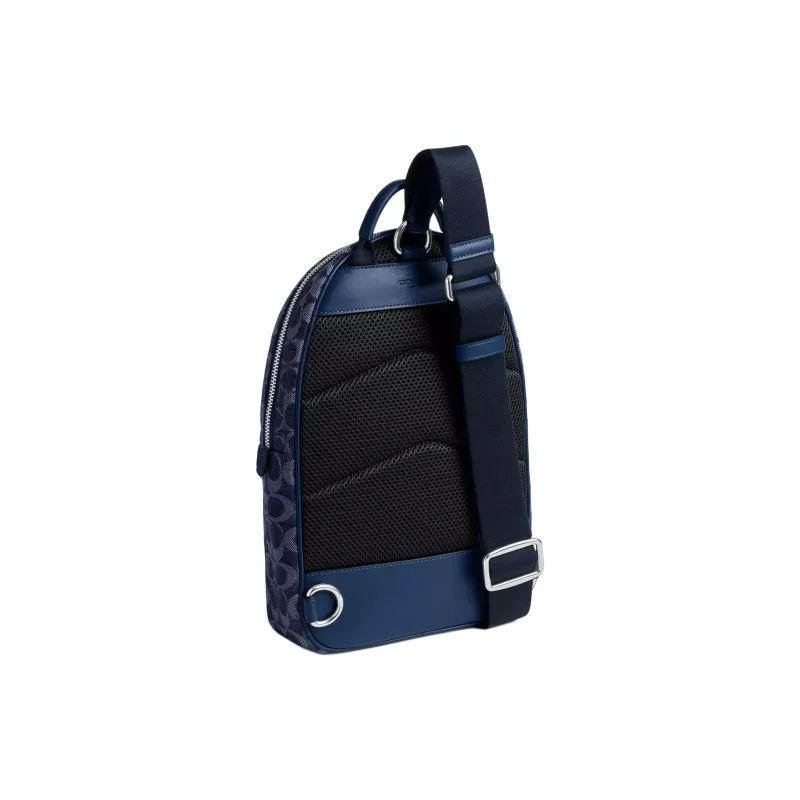 COACH Charter Denim With Calfskin Sling Bag Small Size Men's Dark Blue-1