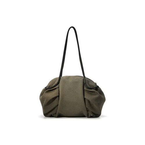 Wow Indo Fabric Shoulder Bag Medium Size Unisex Moss Green