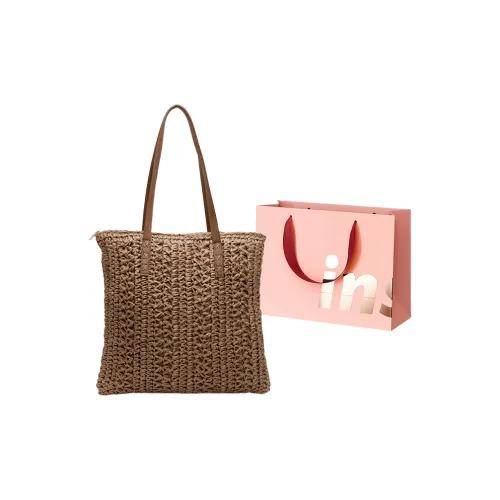 WHEELY BABY+ Straw Woven Shoulder Bag Regular Women's Khaki/Ecru