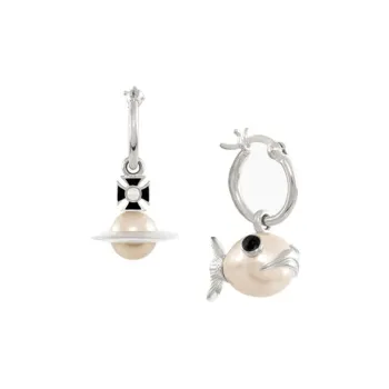 Vivienne Westwood Brass, Pearl, Enamel Earrings Women's Silver