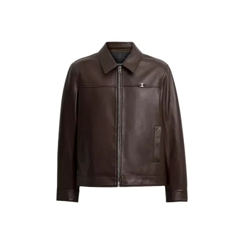 COACH Leather Jacket Men's Brown