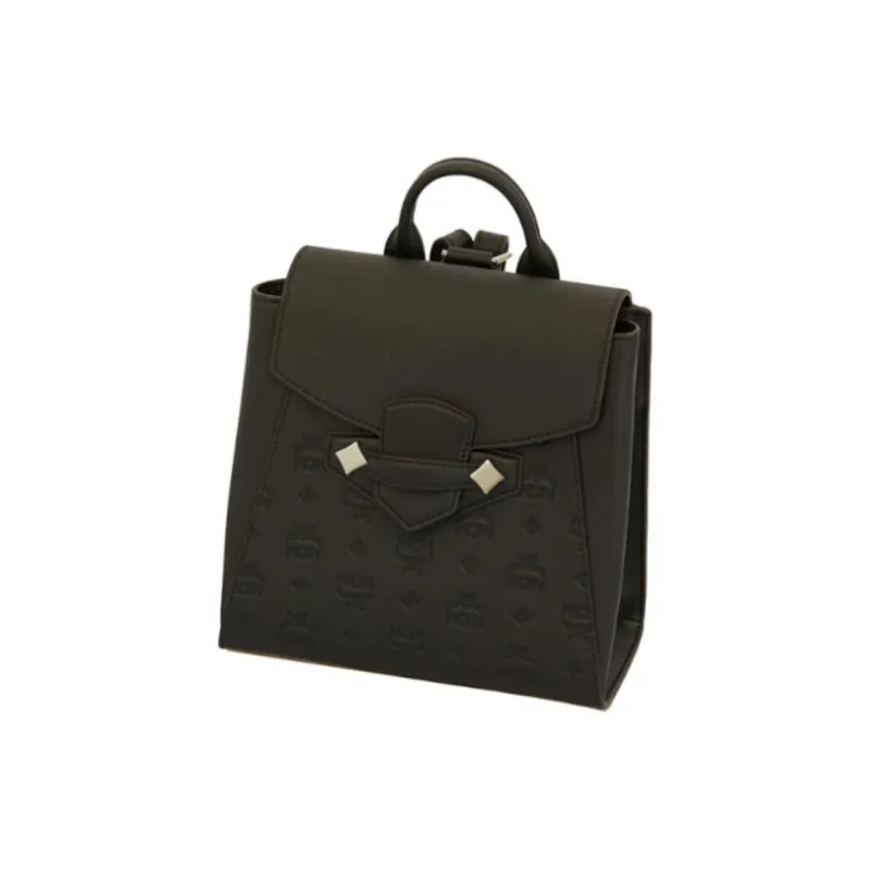 MCM Cow Leather Backpack Small Size Unisex Black-2
