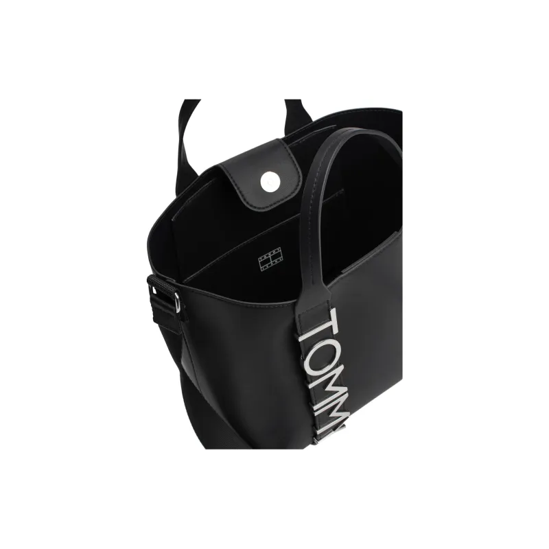 Tommy Hilfiger Polyurethane Tote Bag Shopping Bag Shoulder Bag Crossbody Bag Handbag Women's Black-3