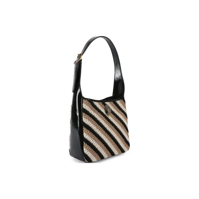 Kurt Geiger London Bond Leather Hobo Bag Handbag Shoulder Bag Small Size Women's Black & Beige-1