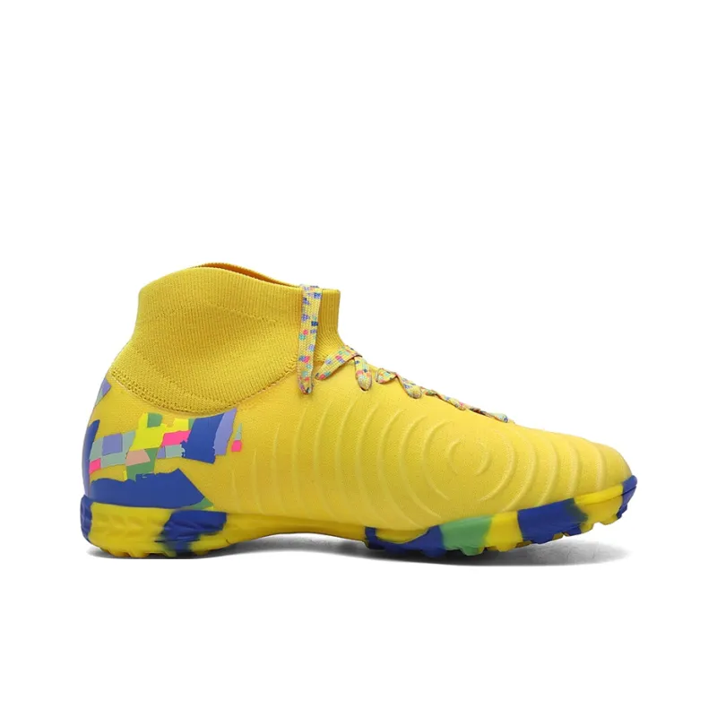 Kuding Soccer Shoes Unisex High Top White/Yellow/Blue-27