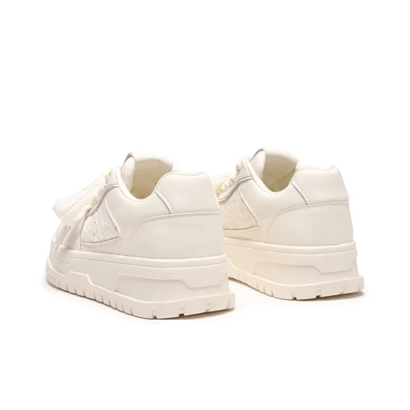 Hotwind Cream Lace Series Height Increasing Low Top Skateboard Shoes Women's-3