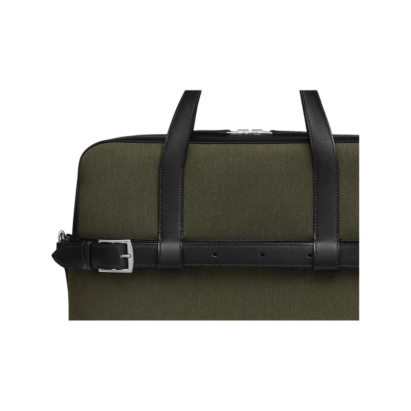 HERMES Wooly Canvas With Evergrain Calfskin Briefcases Handbags Men's Charcoal Black-2