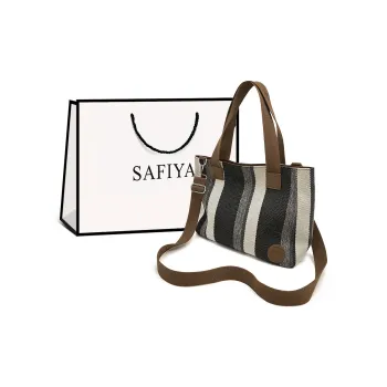 Safiya Fabric Synthetic Leather Tote Bag Shopping Bag Handbag Shoulder Bag Women's Black/Brown