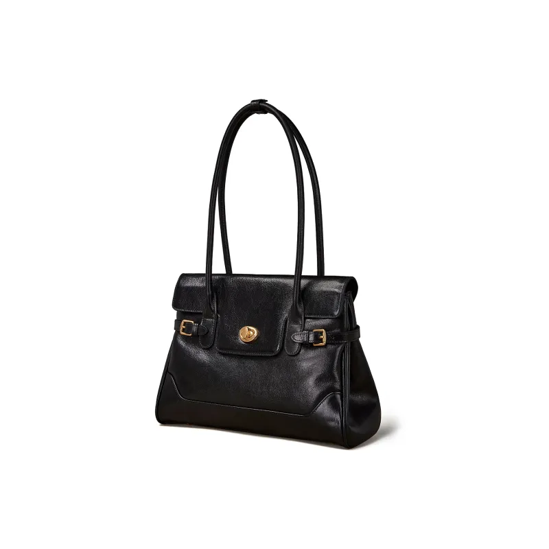 KAISER Top Grain Vegetable Tanned Cow Leather Shoulder Bag Regular Women's Coffee/Black-3
