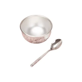 QINGFU 999 Fine Silver Bowl And Silver Spoon Unisex