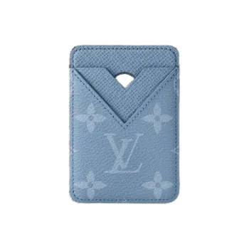 LOUIS VUITTON Monogram Canvas With Taiga Cow Leather Card Holder Men's Blue