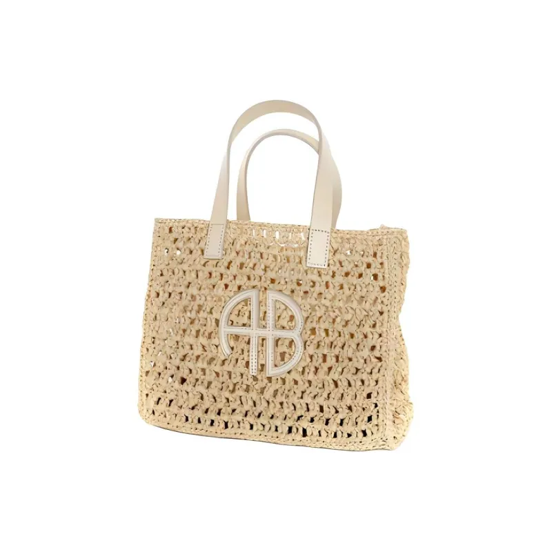 Anine Bing Cow Leather Patchwork With Cellulose Tote Bag Shopping Bag Shoulder Bag Handbag Small Size Women's Cream-1