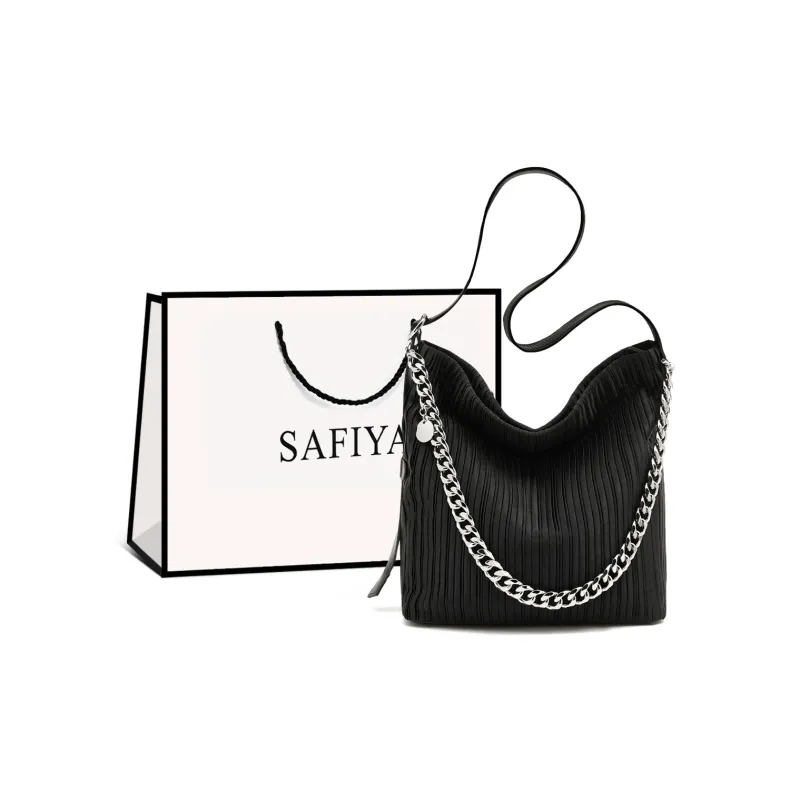 Safiya Synthetic Leather Tote Bag Shopping Bag Crossbody Bucket Shoulder Bag Regular Women's Black-0
