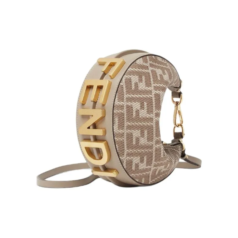 FENDI Fendigraphy Fabric Crescent Bag, One Shoulder Handbag Mini Women's Gray-1