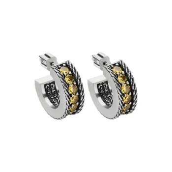 ROCK&RIDE 925 Sterling Silver With Gold Zircon Inlay Stud Earrings Unisex