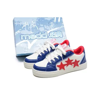 Medd Slip Resistant Lightweight Breathable Low Top Skateboard Shoes Unisex White Blue Red