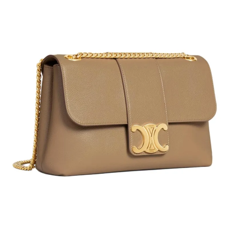 CELINE Victoire Calfskin Shoulder Bag Medium Size Women's Brown-2