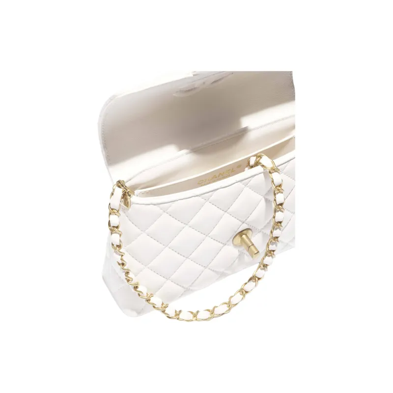 CHANEL Diamond Pattern Sheepskin Shoulder Bag, Crossbody Bag, Handbag Small Size Women's White-3