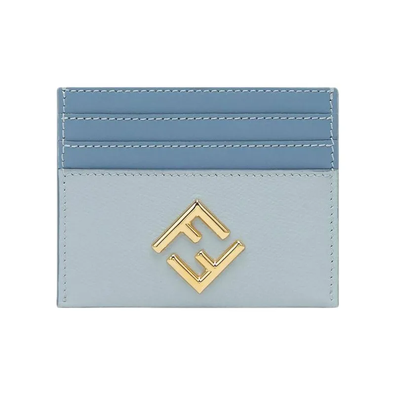 FENDI FF Diamonds Series Grained Calfskin Card Holder Women's Light Blue-0