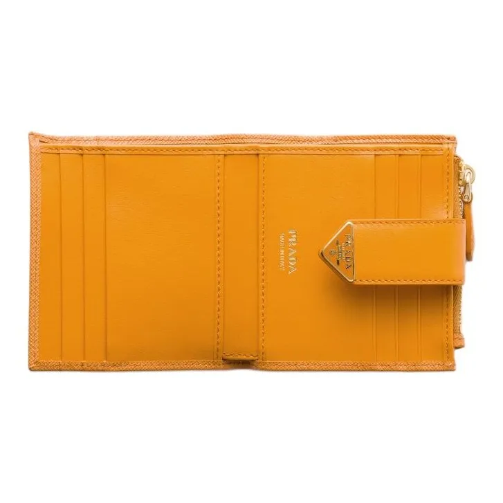 PRADA Saffiano Calfskin Wallet Trumpets Women's Amber-3