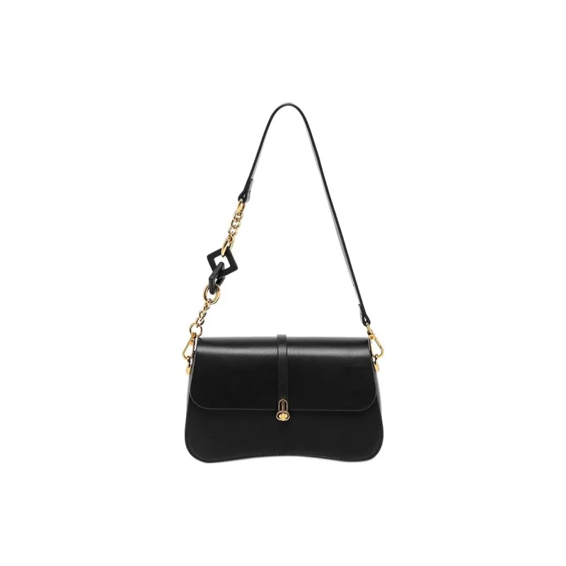 SEPTWOLVES PU Shoulder Bag Medium Size Women's Black/White/Coffee-1