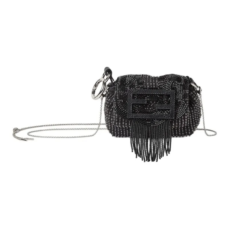 FENDI Baguette Embroidery Fabric Shoulder Bag, Crossbody Bag Extra Mini Women's Brown-0