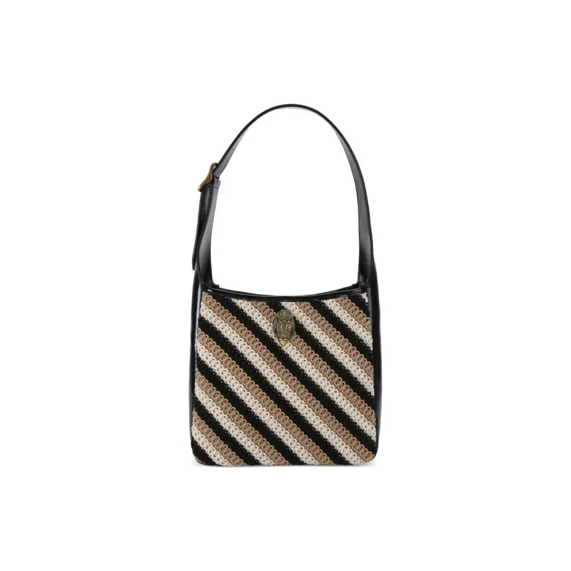 Kurt Geiger London Bond Leather Hobo Bag Handbag Shoulder Bag Small Size Women's Black & Beige-0