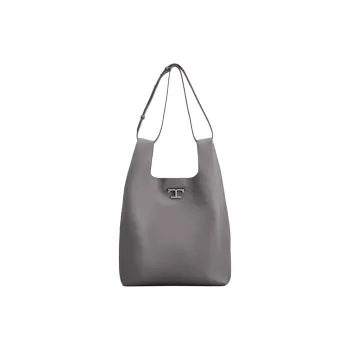 TOD'S T Timeless Calfskin Handbag Shoulder Bag Medium Size Men's Gray