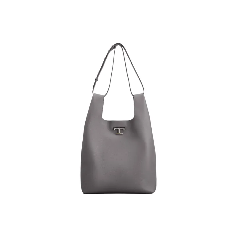 TOD'S T Timeless Calfskin Handbag Shoulder Bag Medium Size Men's Gray-0