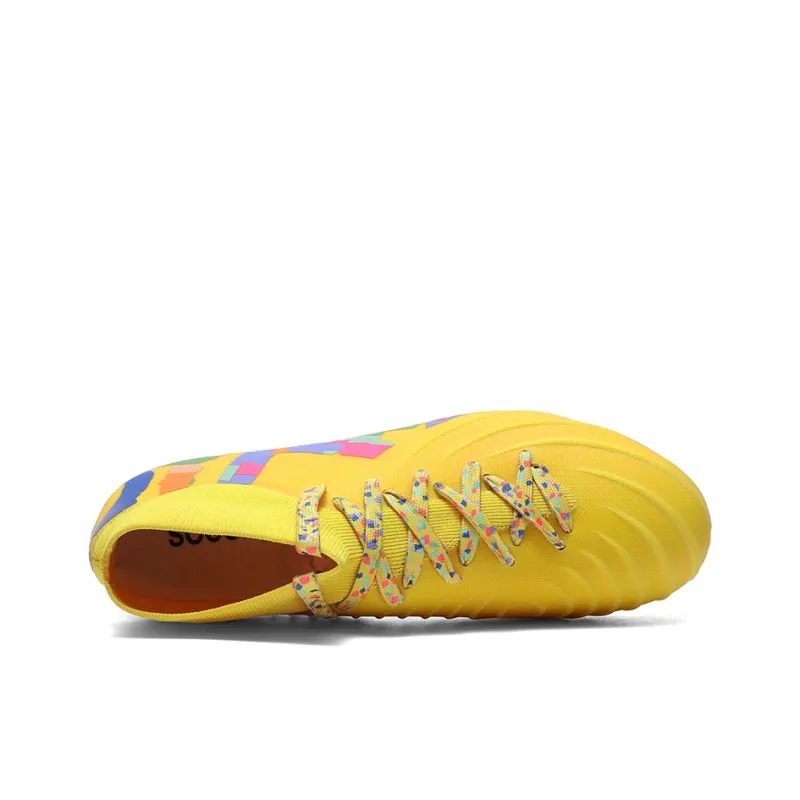 Kuding Soccer Shoes Unisex High Top White/Yellow/Blue-13
