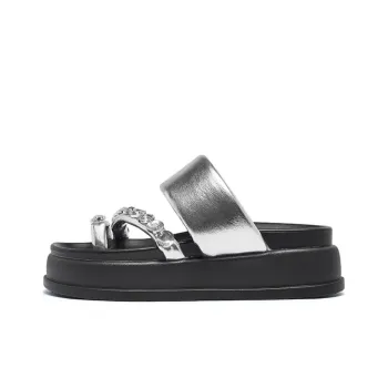 AGSDON Metal Leather Patchwork Quiet Slide Slippers 5.5cm Women's