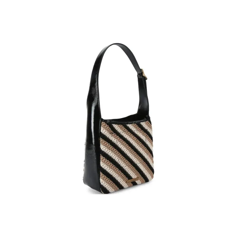 Kurt Geiger London Bond Leather Hobo Bag Handbag Shoulder Bag Small Size Women's Black & Beige-2