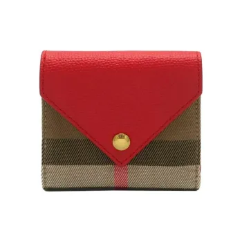 Burberry Cotton With Leather Wallet Mini Women's Red & Brown