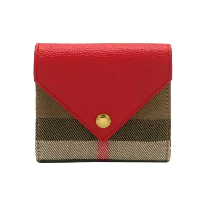 Burberry Cotton With Leather Wallet Mini Women's Red & Brown-0
