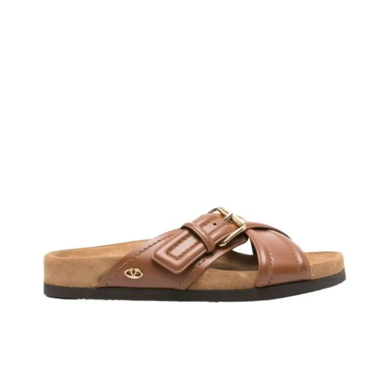 Valentino Rubber Sole Slip Resistant Slide Slippers Women's Brown-1