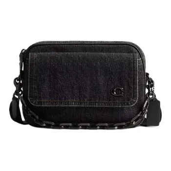 COACH Charter Denim With Refined Calfskin Shoulder Bag Medium Size Men's Washed Black