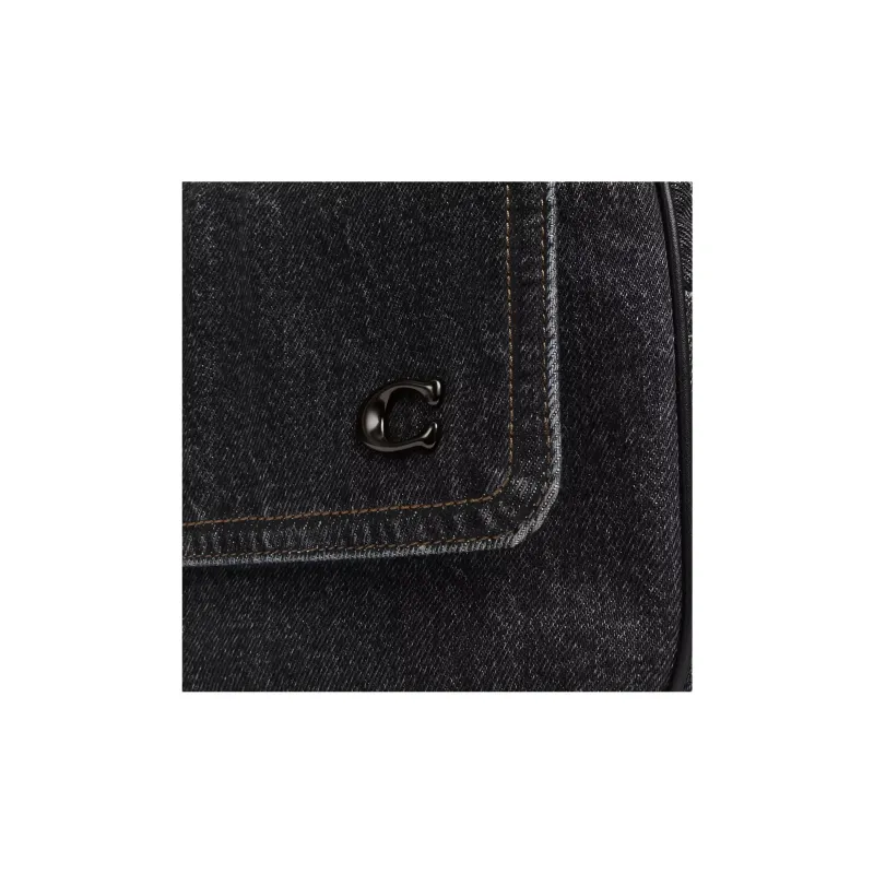 COACH Charter Denim With Refined Calfskin Shoulder Bag Medium Size Men's Washed Black-4