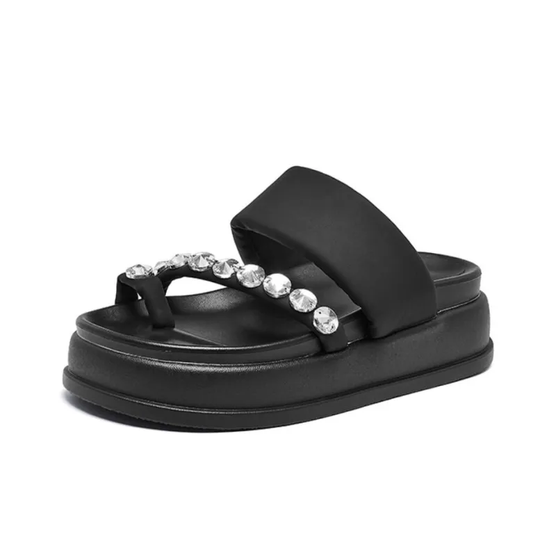 AGSDON Metal Leather Patchwork Quiet Slide Slippers 5.5cm Women's-7