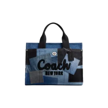 COACH Cargo Denim Bonded Glove Tanned Leather Tote Bag Shopping Bag Handbag Large Size Women's Denim & Silver