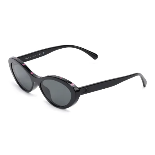 CHANEL Plate Frame Irregular Shape Sunglasses Women's Black