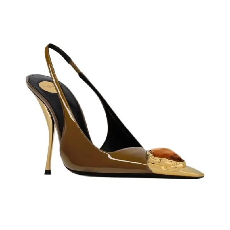 SAINT LAURENT LOULOU Slim Heel High Heels 11cm Women's Dark Brown-2
