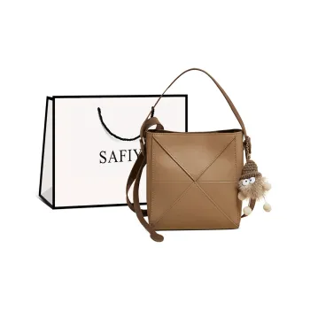 Safiya Synthetic Leather With Cow Leather Portable Crossbody Bag, Shoulder Bag Women's Khaki/Caramel