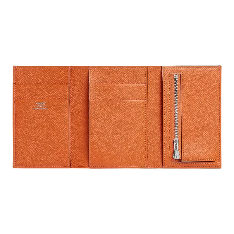 HERMES Bearn Epsom Calfskin Wallet Women's Orange-1