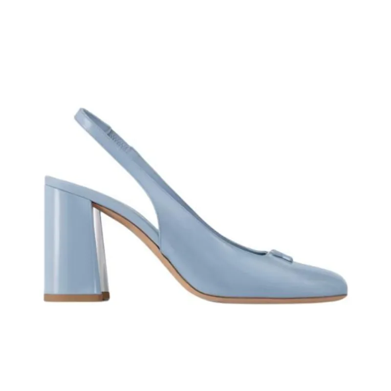 LOUIS VUITTON Swing Slingback Chunky Heel High Heels 8.5cm Women's Blue-1
