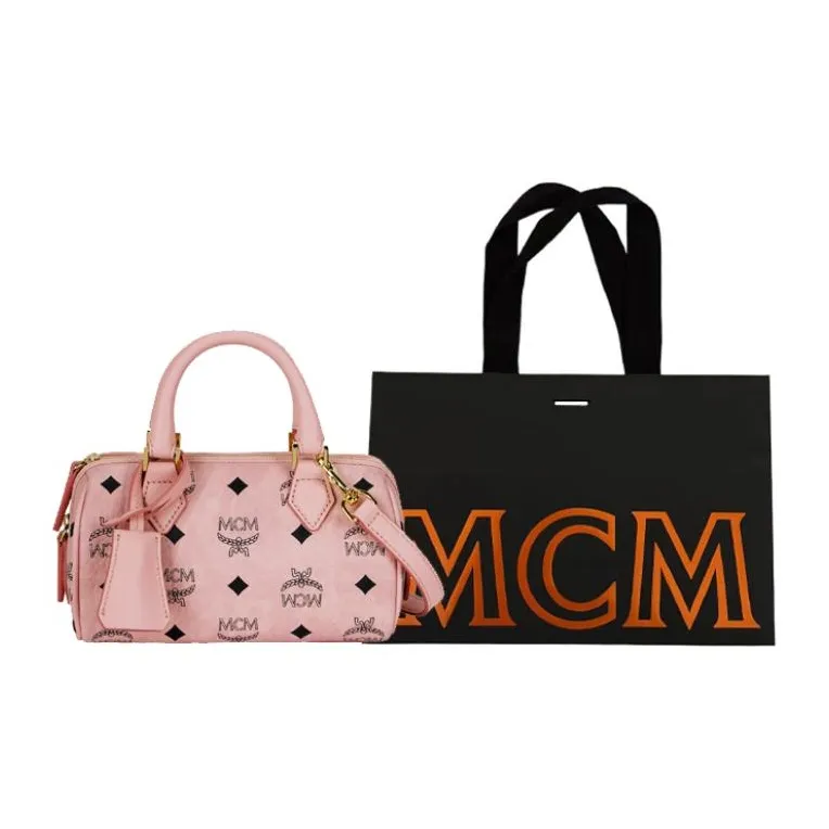 MCM Visetos Canvas Boston Bag Handbag Mini Women's Pink-4