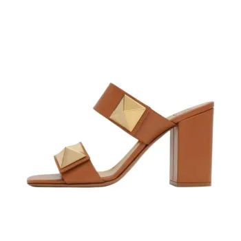 Valentino One Stud Slide Slippers 9cm Women's Brown