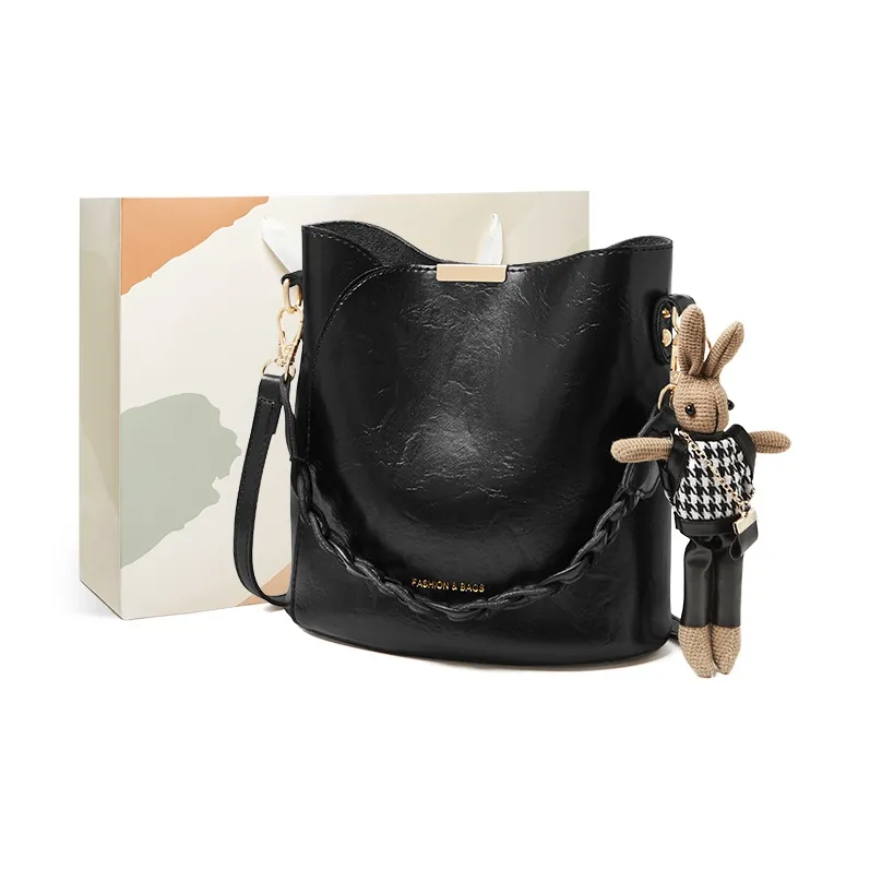 15 MINS Synthetic Leather Bucket Bag, Shoulder Bag, Crossbody Bag Regular Women's Coffee/Black-6